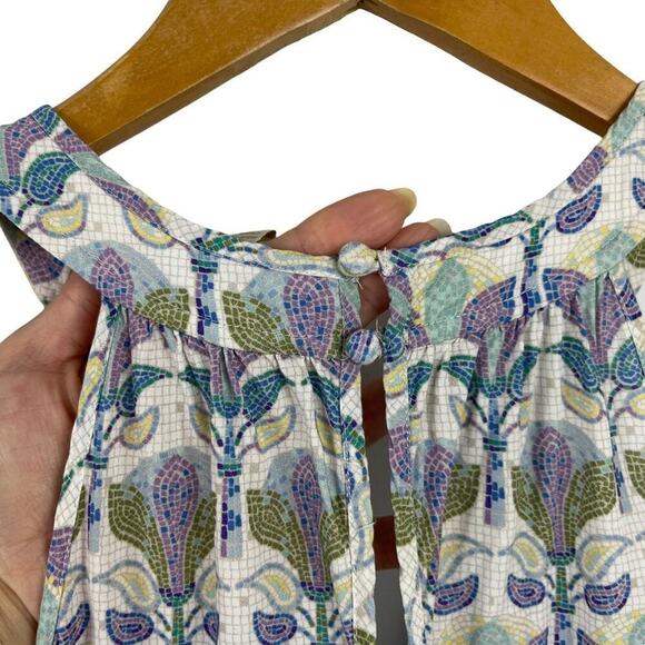 Etcetera Floral Mosaic Print Halter Self Tie Mini Dress Keyhole Size 00 - Picture 13 of 16